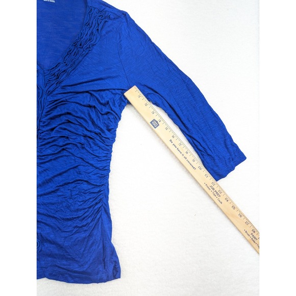 NWT A.N.A. A‎ New Approach Womens Top Blue V Neck Ruffled Front L - Picture 6 of 9